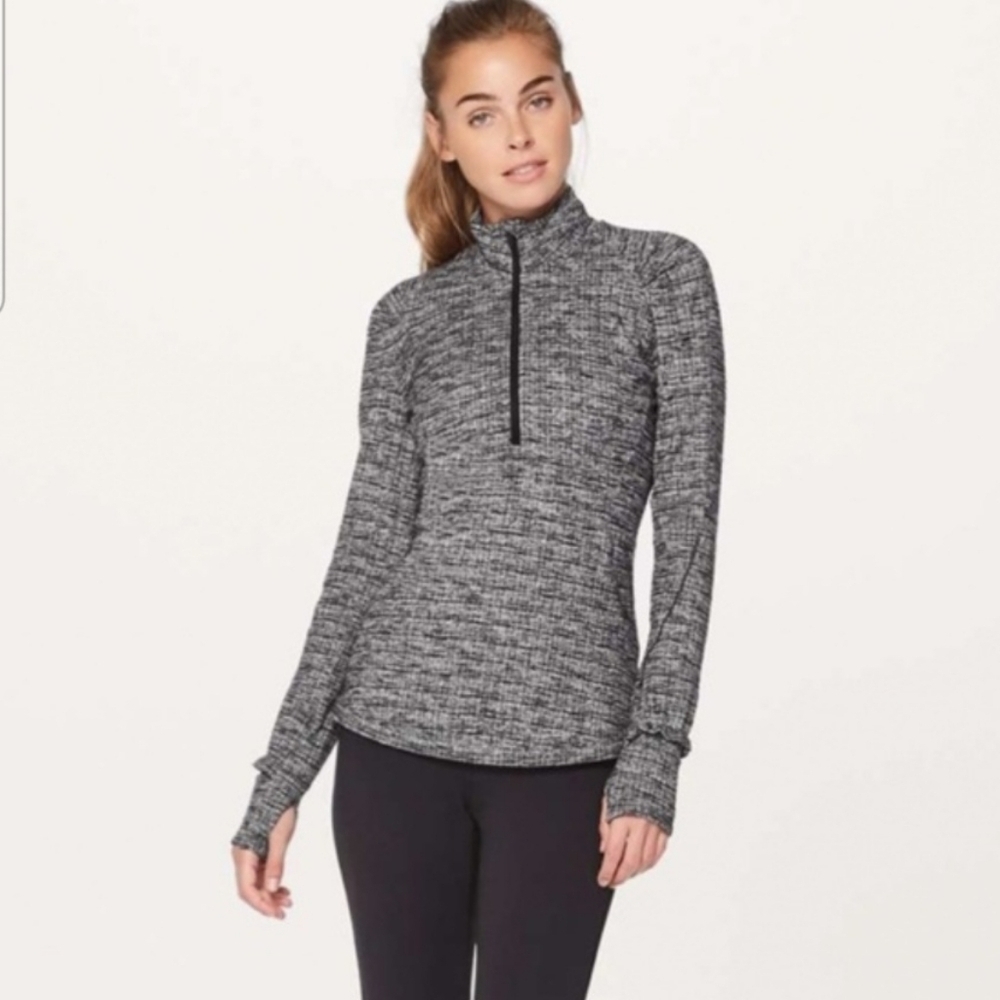 Lululemon Extra Mile 1/2 zip running luon ringspun denim black white size 4